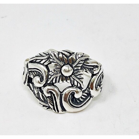 Carolyn Pollack Vintage 925 Sterling Silver Flower Motif Chunky Ring Size 9.75 - Picture 2 of 9